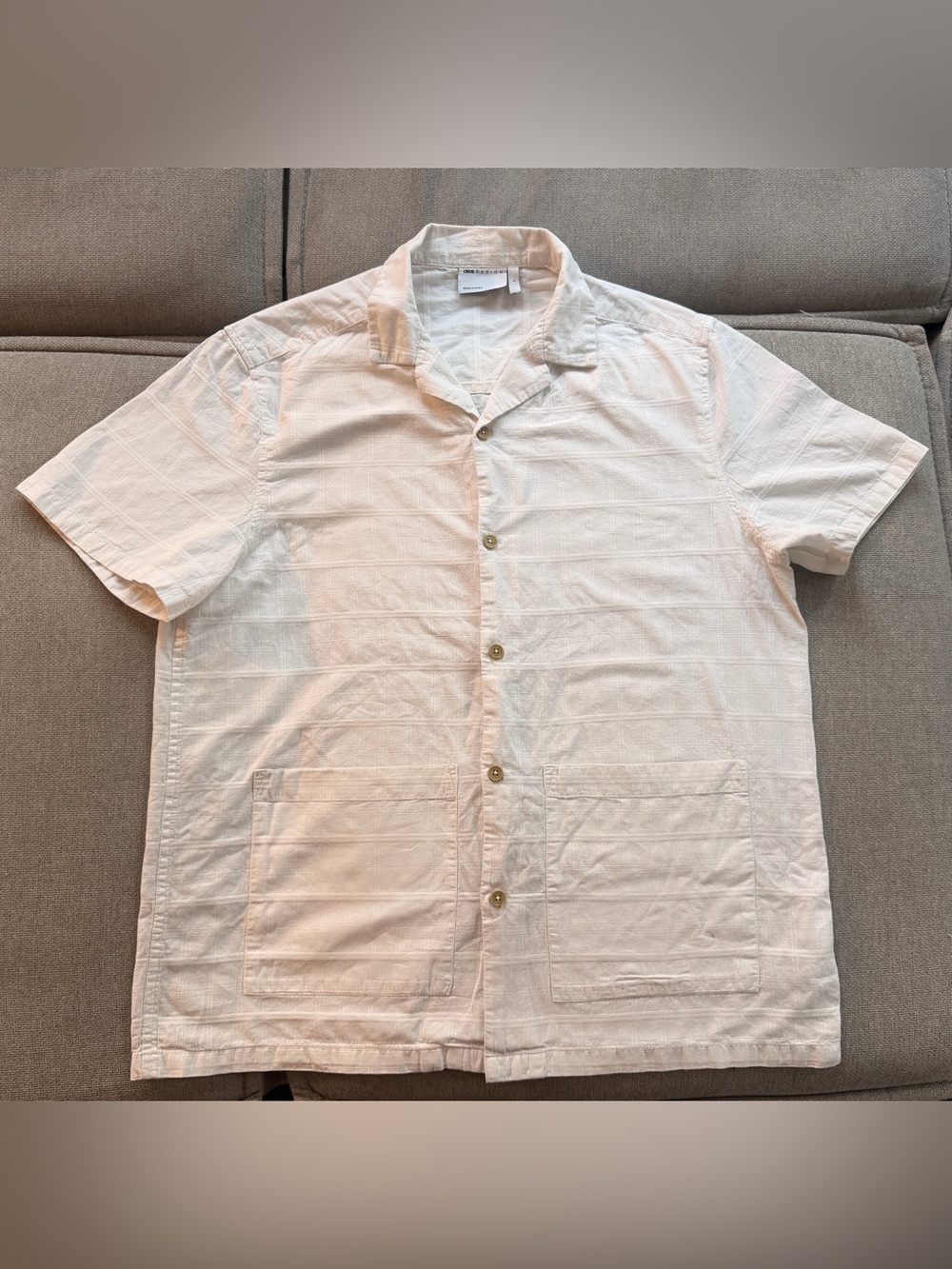 ASOS Men's Short-Sleeve Button-Down Shirt - Cream